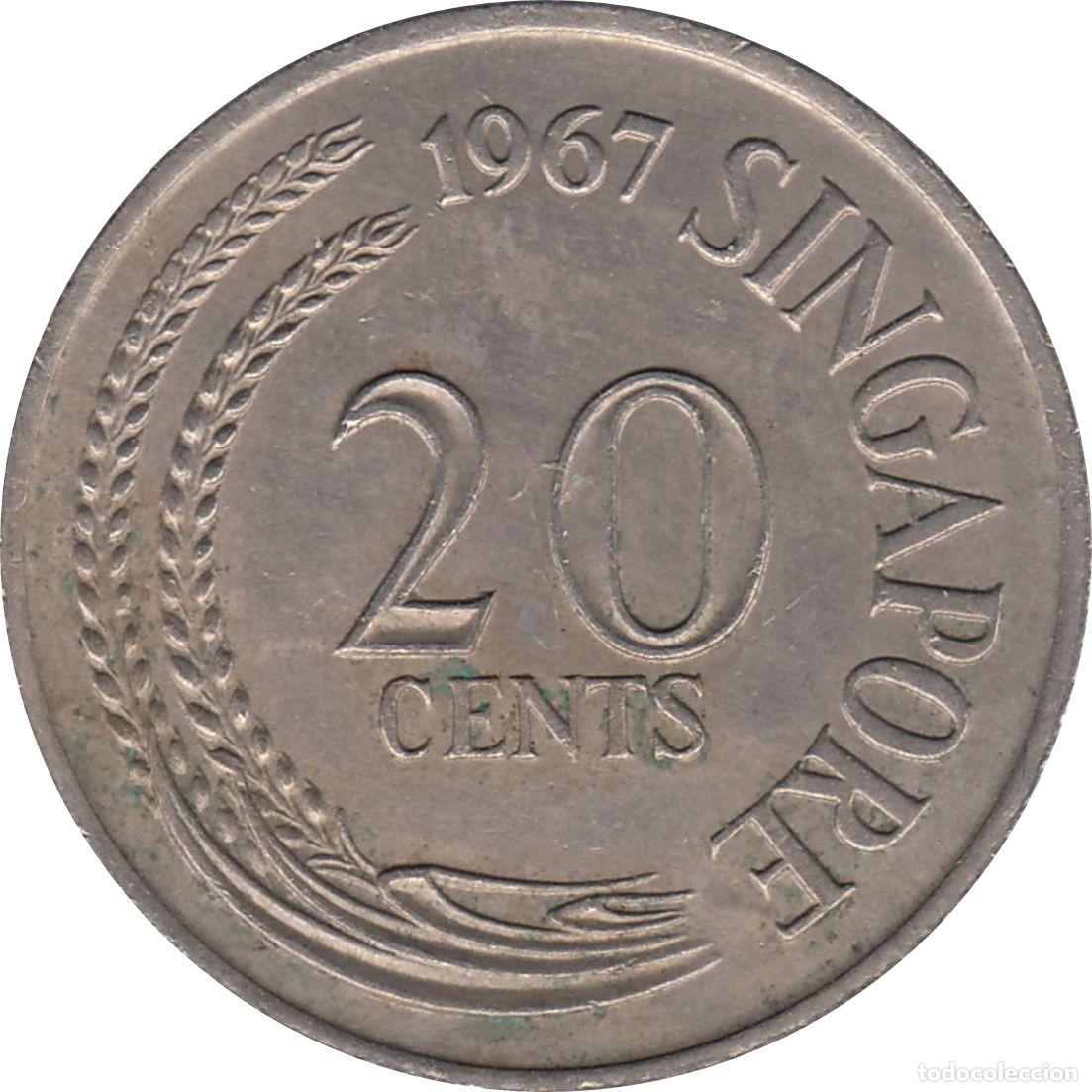 Monedas antiguas de Asia: SINGAPUR 20 Centavos 1967 KM#4 - Foto 2