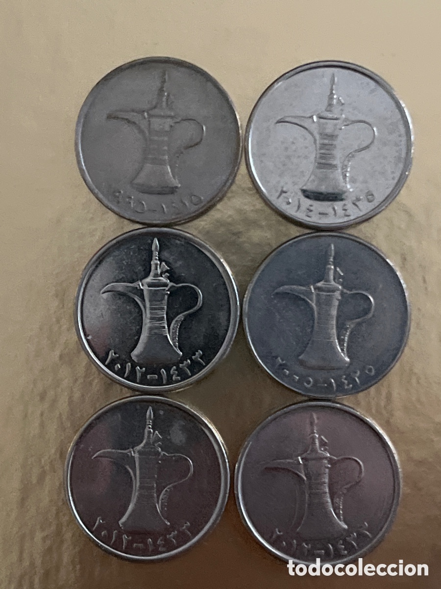 Monedas antiguas de Asia: Emiratos &Aacute;rabes . 6 monedas de 1 d&iacute;rham - Foto 1