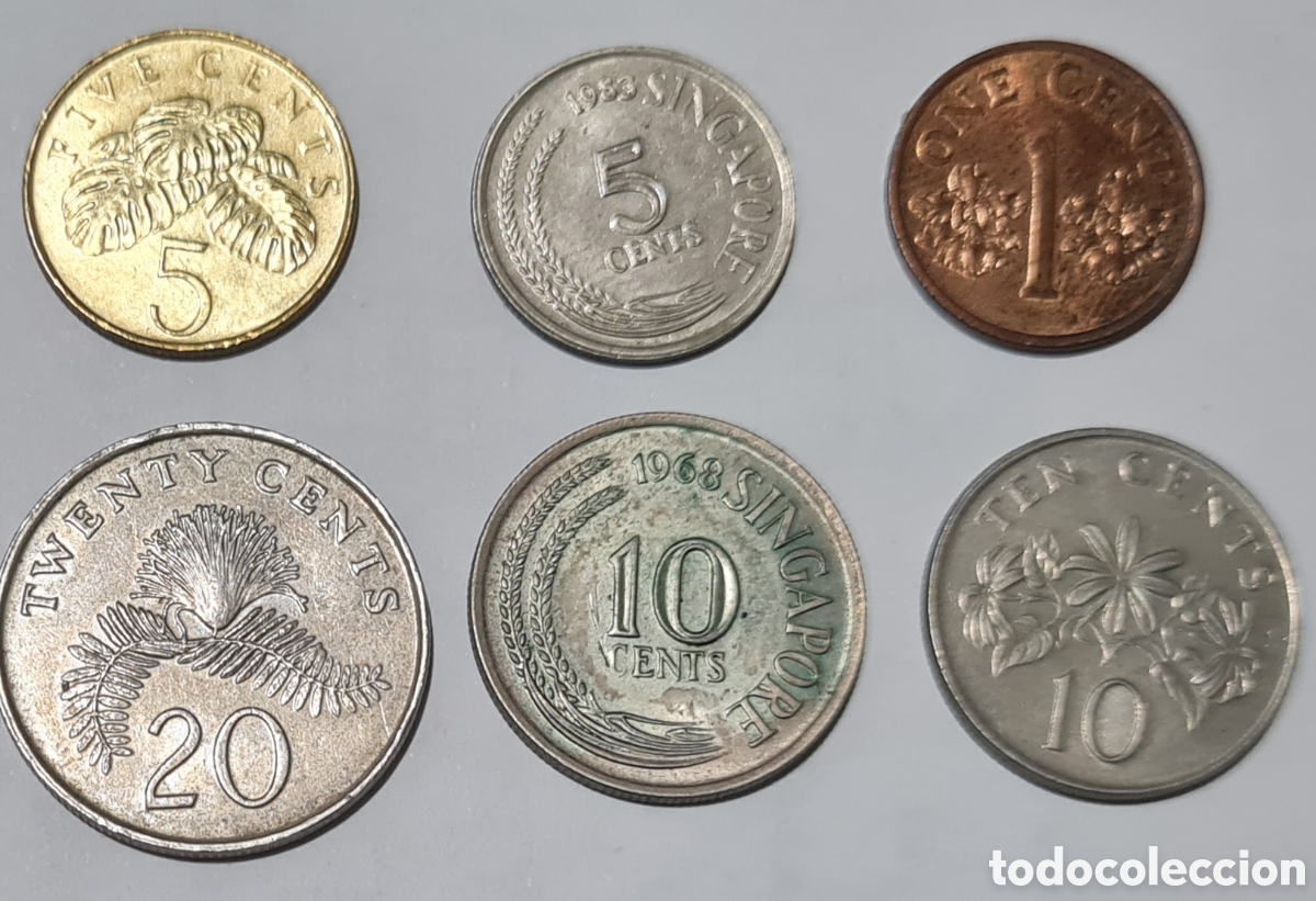 Monedas antiguas de Asia: 6 Monedas Singapur,MBC+. - Foto 2
