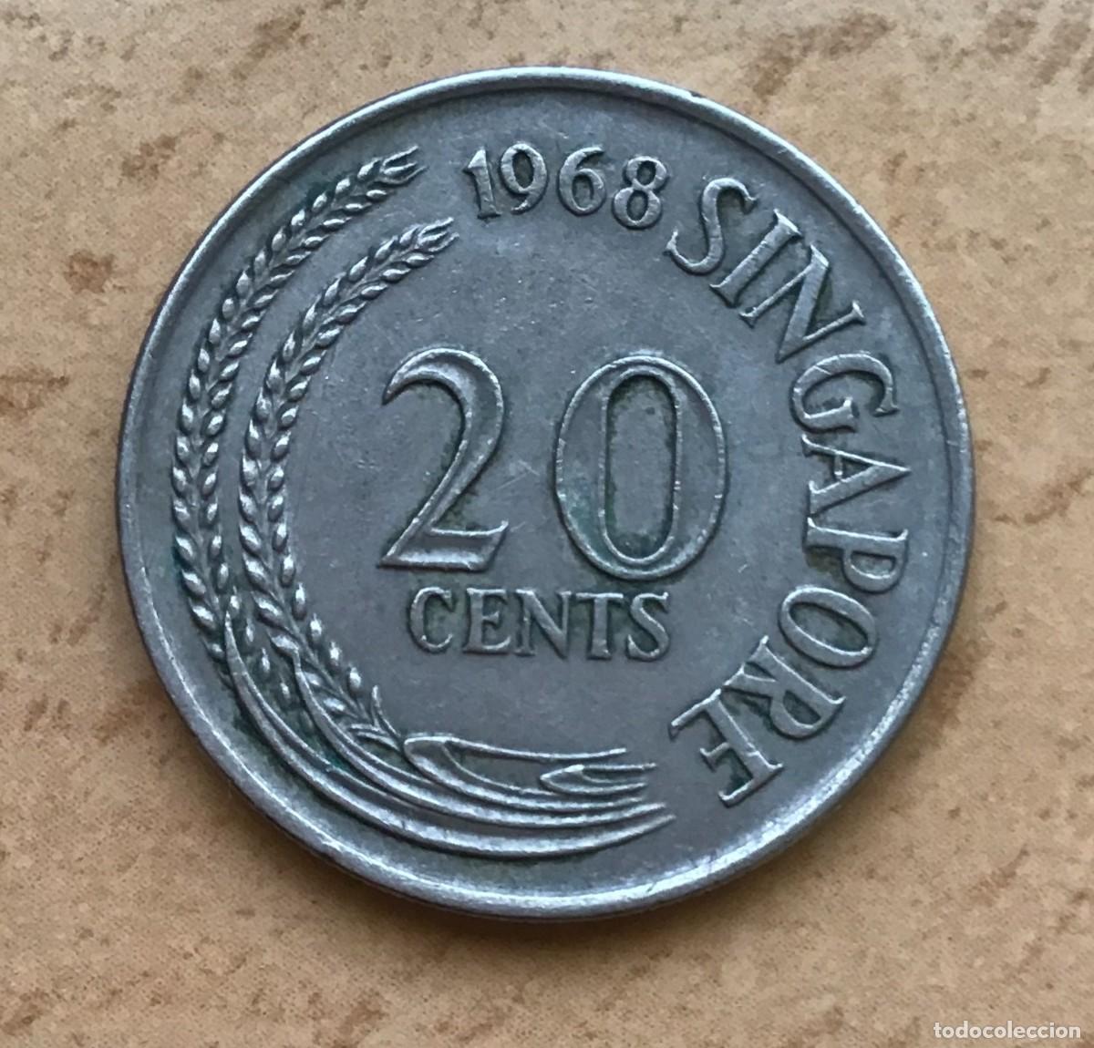 Monedas antiguas de Asia: 20 centavos de Singapur. A&ntilde;o 1968