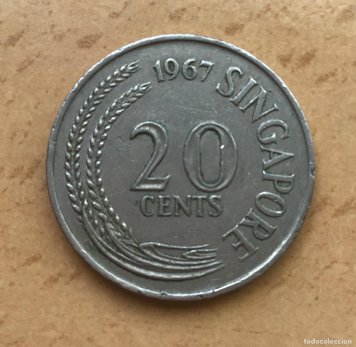 Monedas antiguas de Asia: 20 centavos de Singapur. A&ntilde;o 1967 - Foto 1