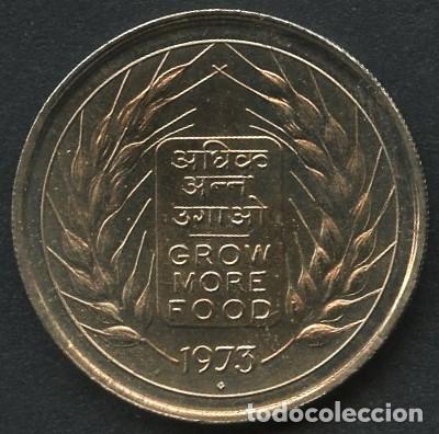 Alte M&uuml;nzen aus Asien: INDIA, MONEDA DE CUPRON&Iacute;QUEL, GROW MORE FOOD, F.A.O., VALOR: 50 PAISE, 1973