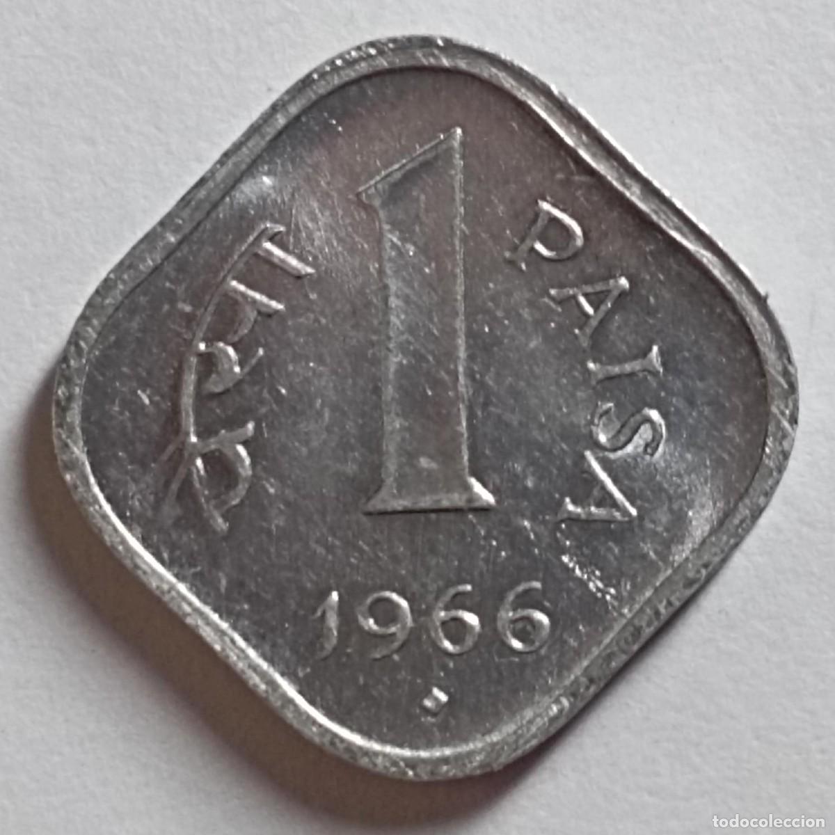 Monedas antiguas de Asia: Moneda de la India 1 paisa de 1966 - Foto 2