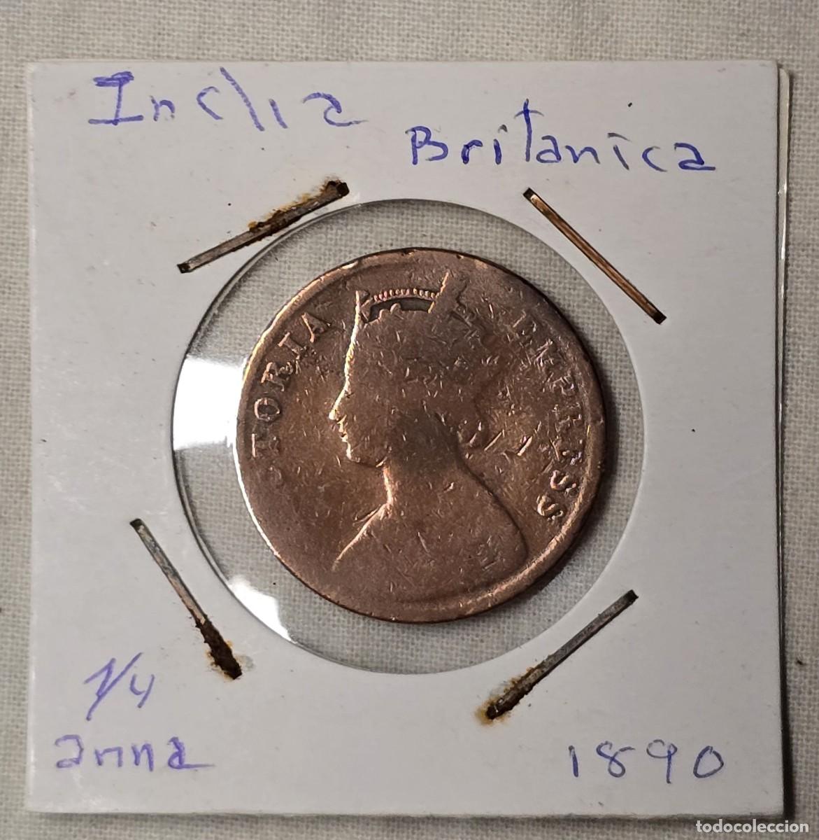 Old Coins of Asia: MONEDA India brit&aacute;nica 1/4 Anna 1890