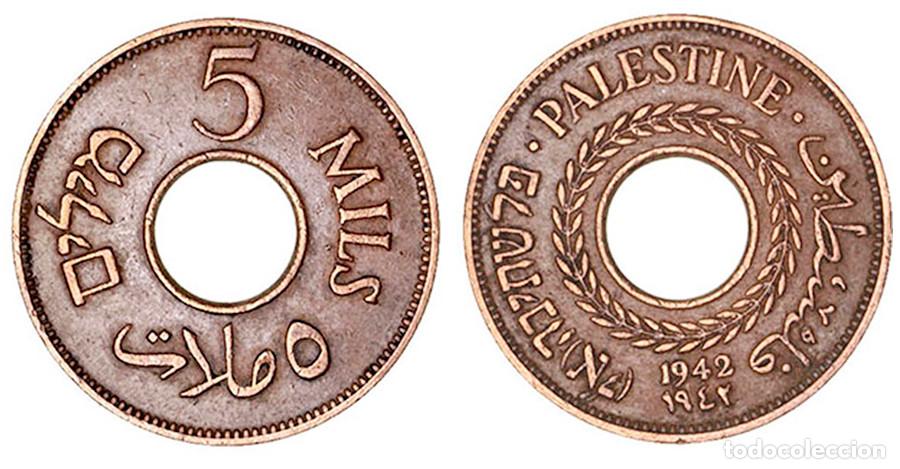 Moedas antigas da &Aacute;sia: PALESTINA - 5 MILS - 1942 - COBRE - E.B.C ++
