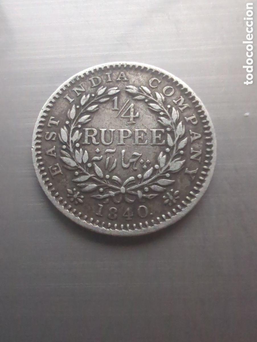 Monedas antiguas de Asia: India Brit&aacute;nica 1/4 rupia 1840 Bombai plata