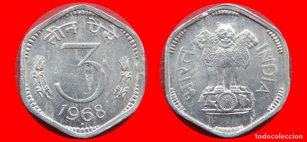 Monedas antiguas de Asia: 3 PAISE 1968 INDIA-143592
