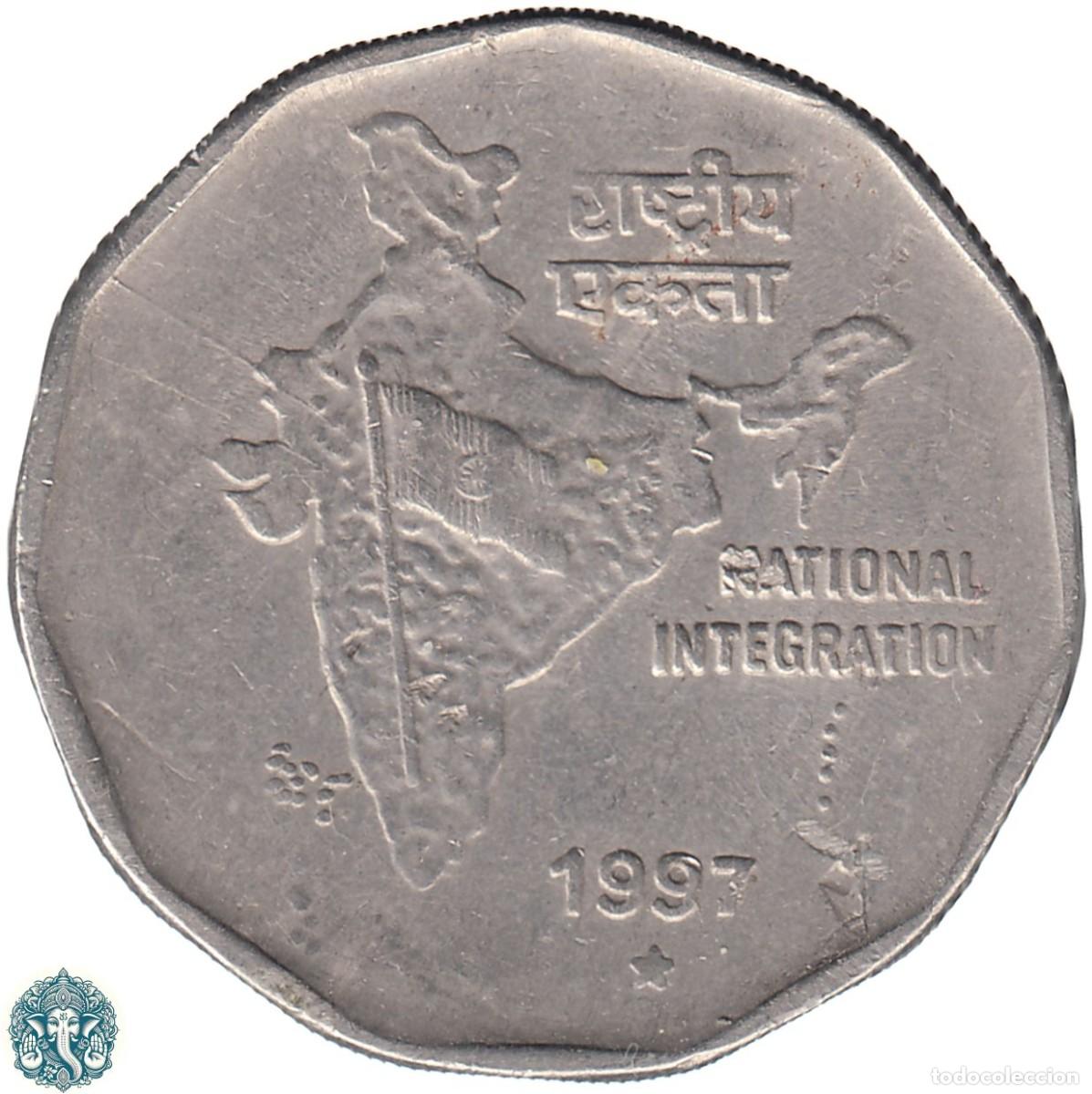 Monedas antiguas de Asia: INDIA 2 Rupias 1997 Ceca Hyderabad ★ KM#121.3
