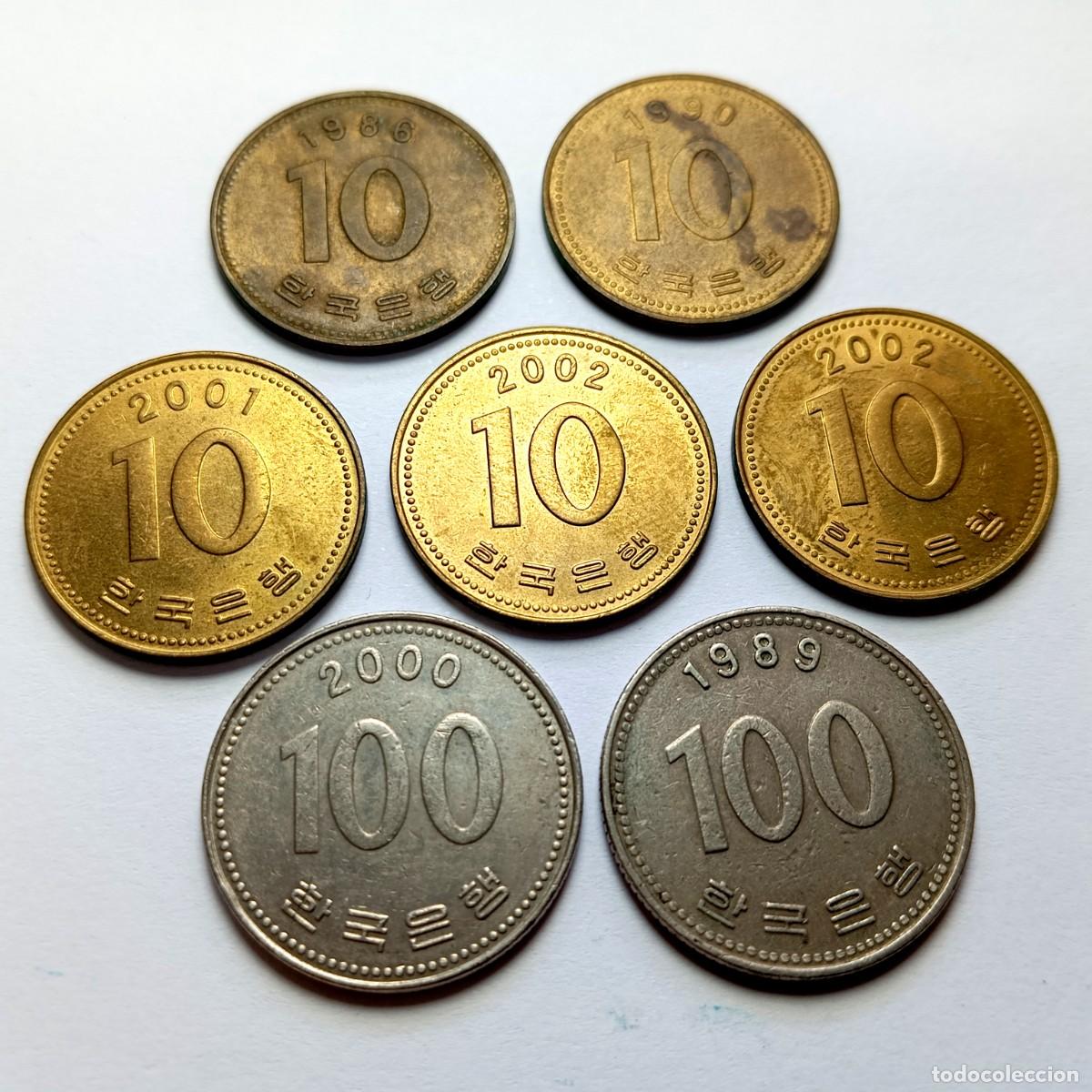 Monedas antiguas de Asia: ⚜️ K02 110. Corea del Sur. 7 monedas de 1986. 31 g