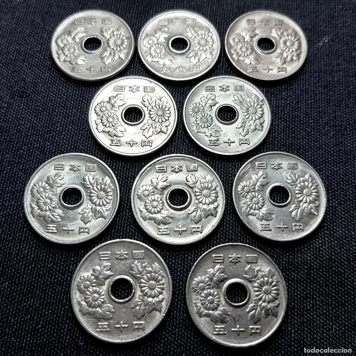 Monedas antiguas de Asia: ⚜️ K02 105. Jap&oacute;n. Era Shōwa, Heisi y Reiwa. Lote de 10 monedas desde 1973. 40 g