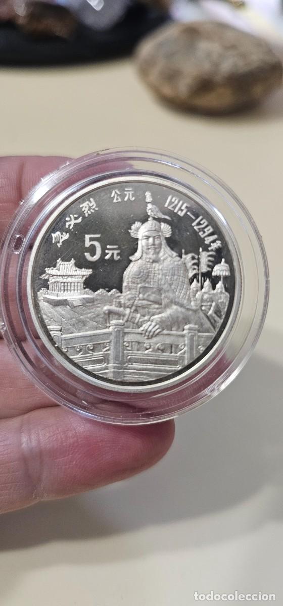 Monedas antiguas de Asia: China moneda 5 yuan plata 1989 Kublai Khan