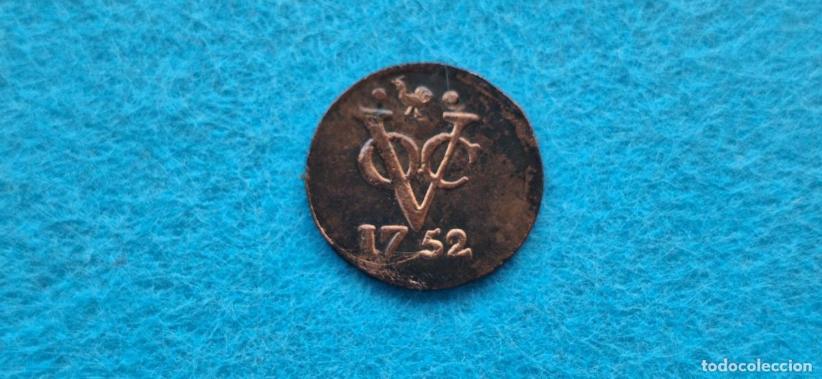Monedas antiguas de Asia: 1 Duit West Friesland de las Indias Orientales Holandesas. 1 Duit de 1752. Voc