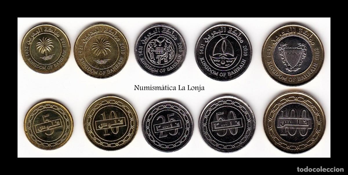 Monedas antiguas de Asia: Bar&eacute;in Set 5 monedas 5 10 25 50 100 Fils 2010-2011 Km 24.2-30.2 Sc Unc