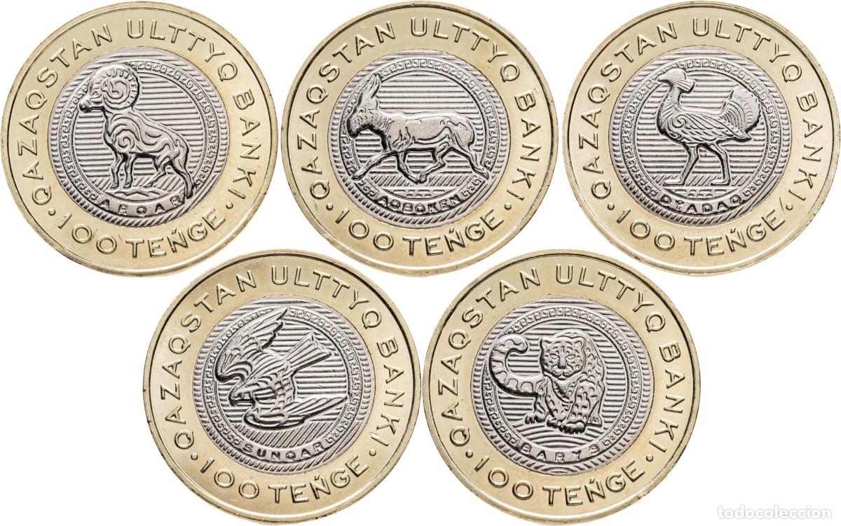 Monedas antiguas de Asia: Serie 100 tenge KAZAJISTAN 2025 - ANIMALES (5 monedas)