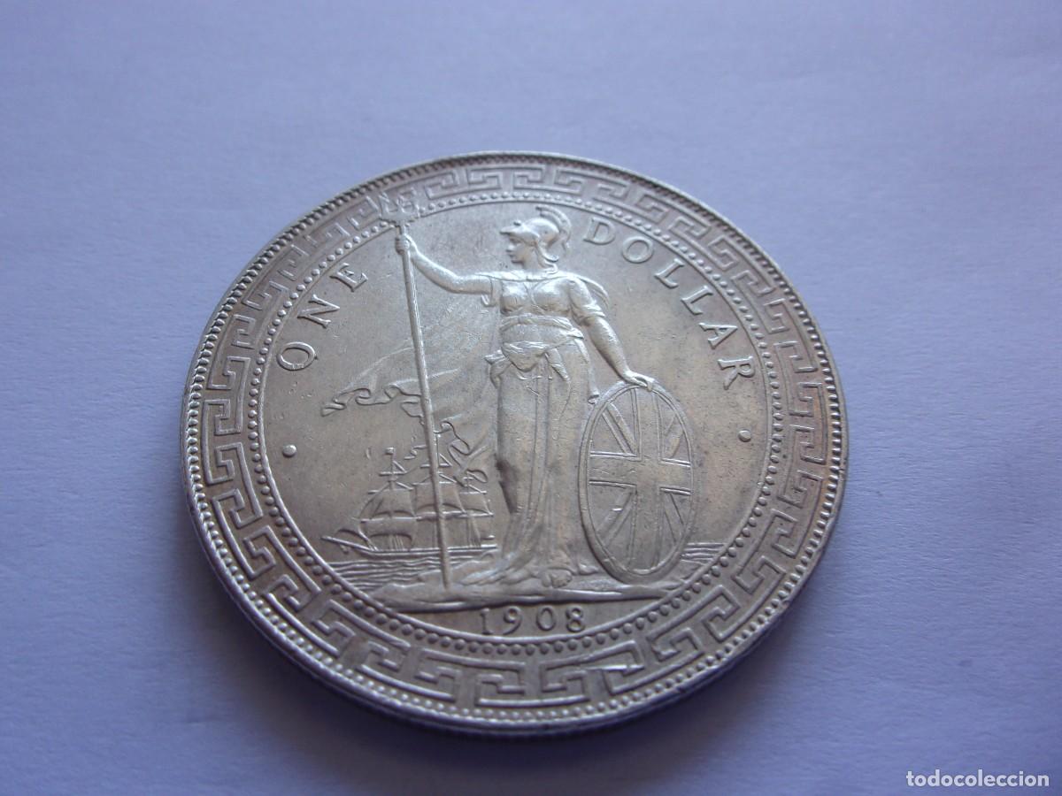 Monedas antiguas de Asia: Gran Breta&ntilde;a Bombay British Trade dollar de plata 1908 B 9dz28