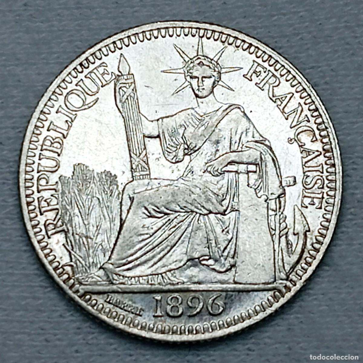 Monedas antiguas de Asia: ⚜️ BBD4 0. Plata. Indochina Francesa. 10 centimes 1896 A. 2,68 g. AU