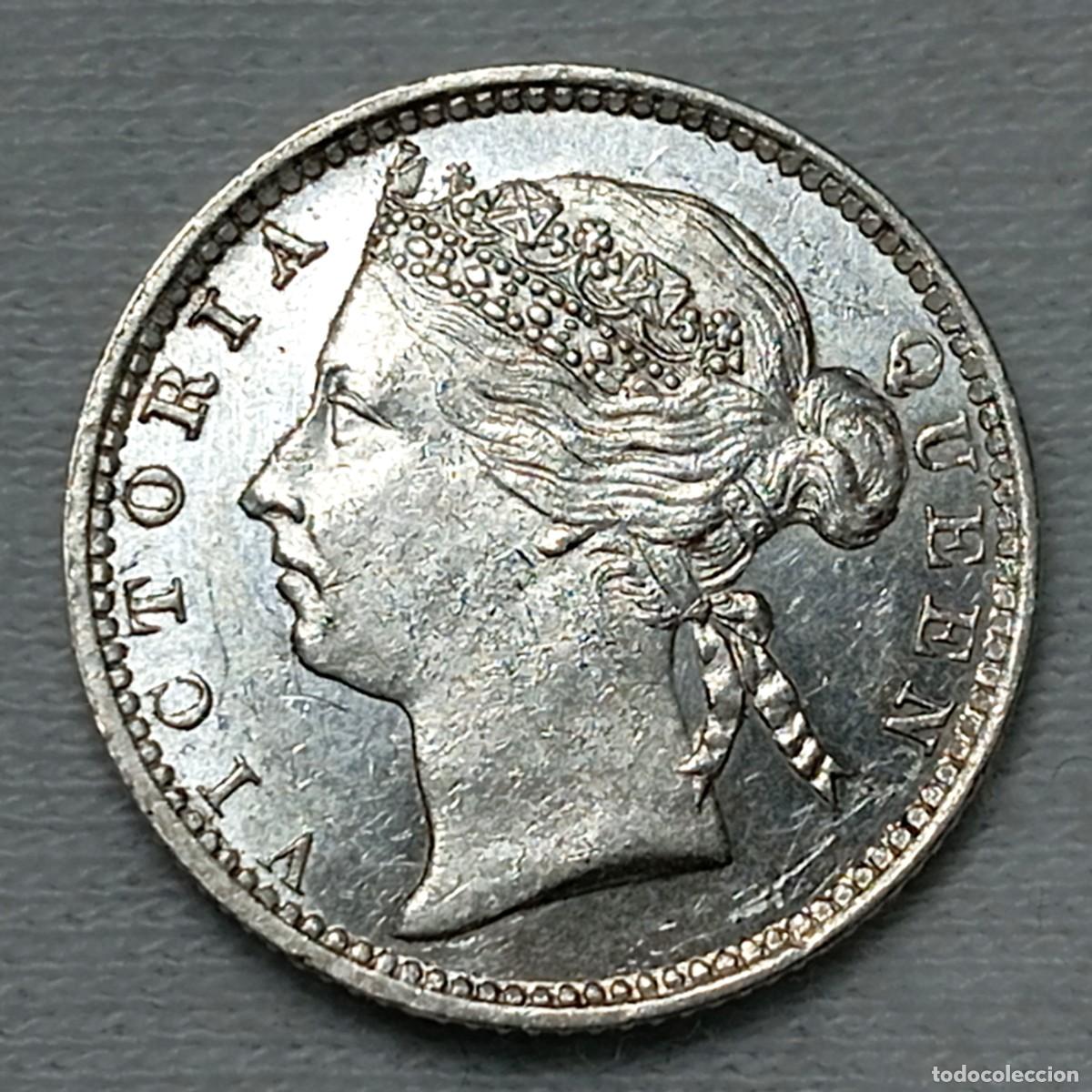 Monedas antiguas de Asia: ⚜️ BBD4 2. Plata. Asentamientos de los Estrechos. Victoria I. 10 cents 1895. 2,73 g. AU+