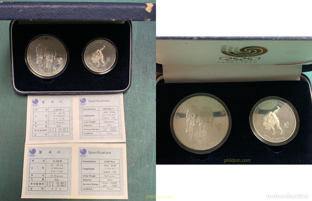 Monedas antiguas de Asia: 2905 COREA DEL SUR 1988 XXIV OLYMPIAD SEOUL 1988 10000 WON - 5000 WON SILVER