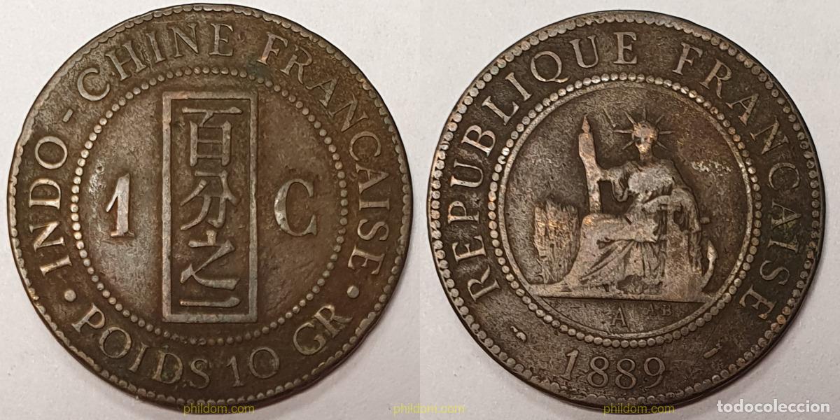 Monedas antiguas de Asia: 1017 INDOCHINA 1889 FRANCIA INDOCHINA 1 C 1889