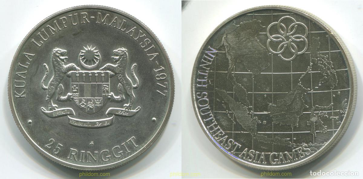 Monedas antiguas de Asia: 1066 MALASIA 1977 MALASIA 25 Ringgit IX Southeast Asian Games 1977 Kuala Lumpur