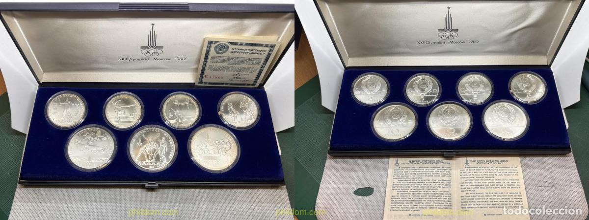 Monedas antiguas de Asia: 5287 RUSIA 1980 ESTUCHE CINCO MONEDAS RUBLOS OLIMPIADAS 1980 MOSC&Uacute;