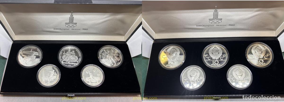 Monedas antiguas de Asia: 5286 RUSIA 1980 ESTUCHE CINCO MONEDAS RUBLOS OLIMPIADAS 1980 MOSC&Uacute;
