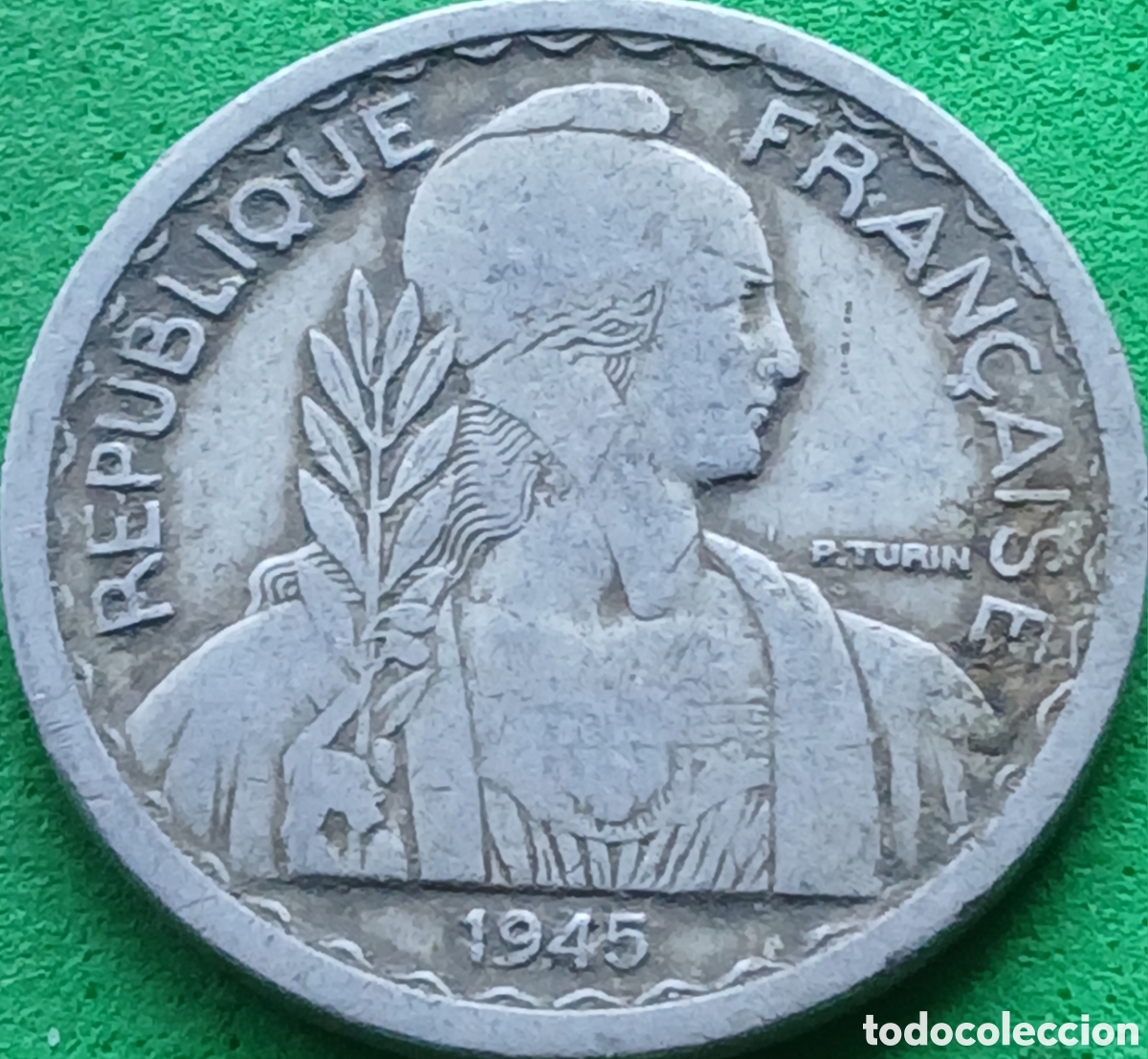 Monedas antiguas de Asia: Indochina Francesa 20 cents 1945 km#29 sin marca de ceca