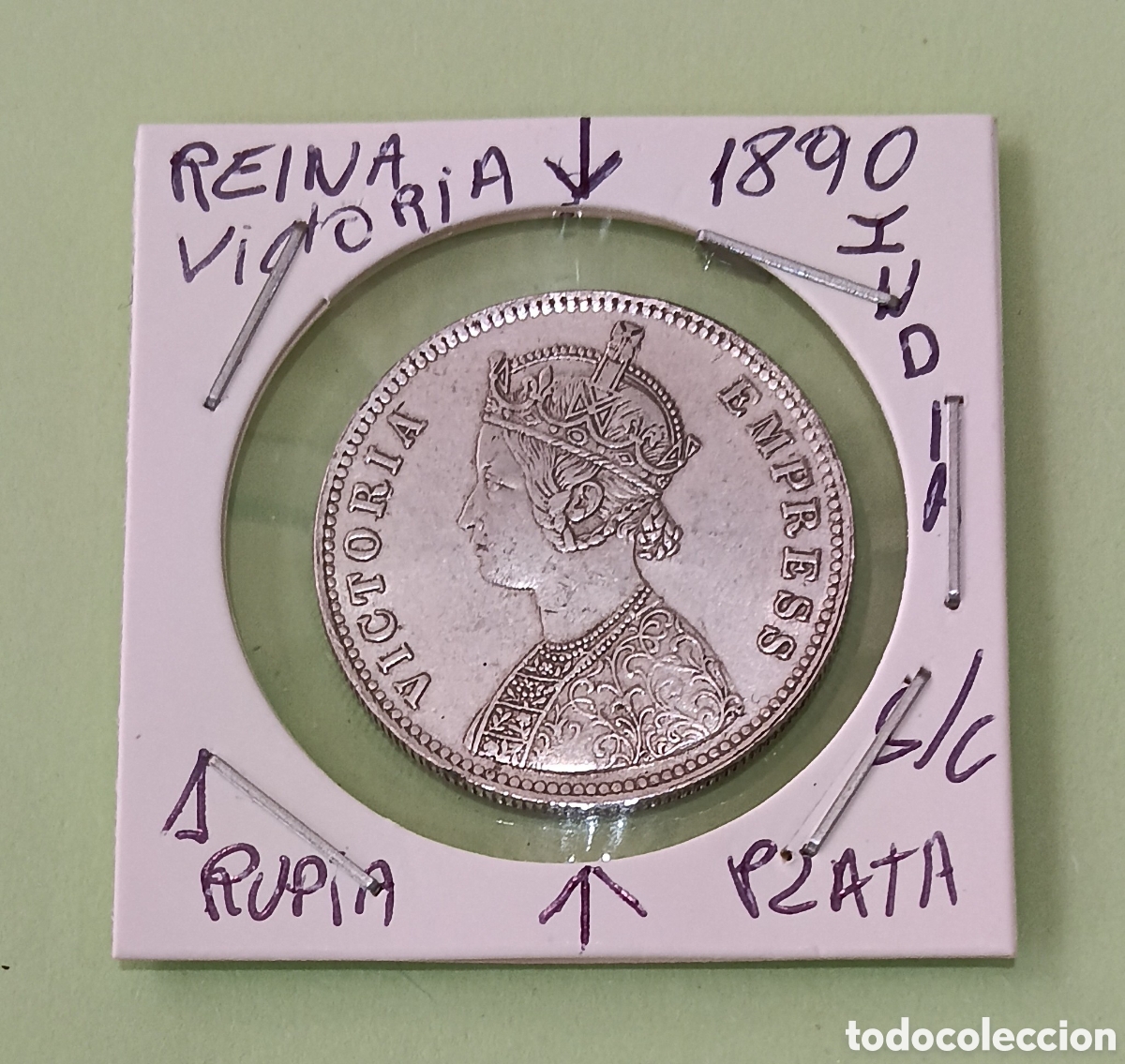Monedas antiguas de Asia: Moneda 1 Rupia de Plata Reina Victoria 1890 . Con Seguro de env&iacute;o.