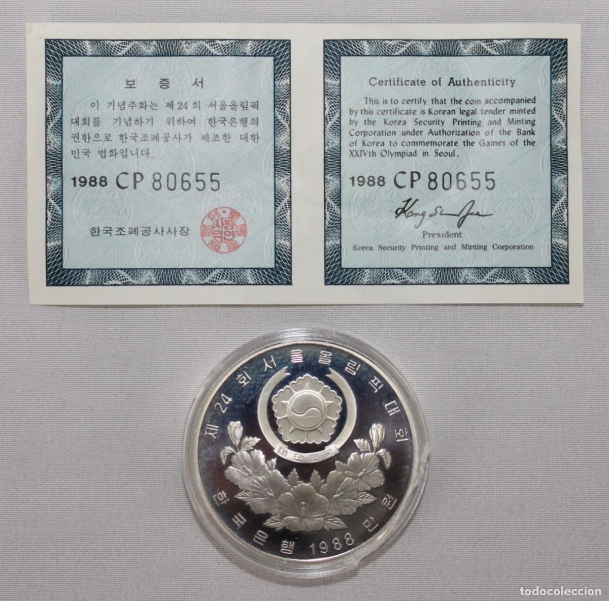 Monedas antiguas de Asia: Moneda plata 10000 Won Corea 1988. Olimpiadas Se&uacute;l. Proof con certificado