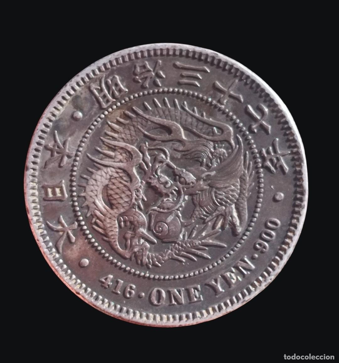 Monedas antiguas de Asia: 1 Yen de Plata 1904 (Meiji 37) - Drag&oacute;n - Peso 26,93g - Preciosa P&aacute;tina Oscura