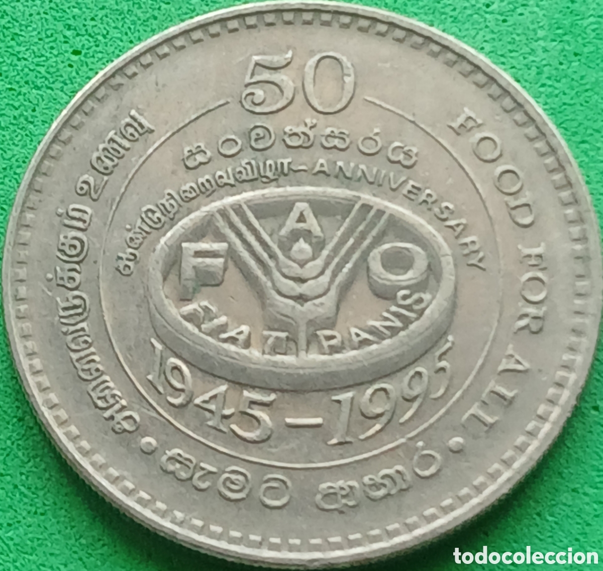 Monedas antiguas de Asia: Sri Lanka 2 rupias 1995 km#155 FAO