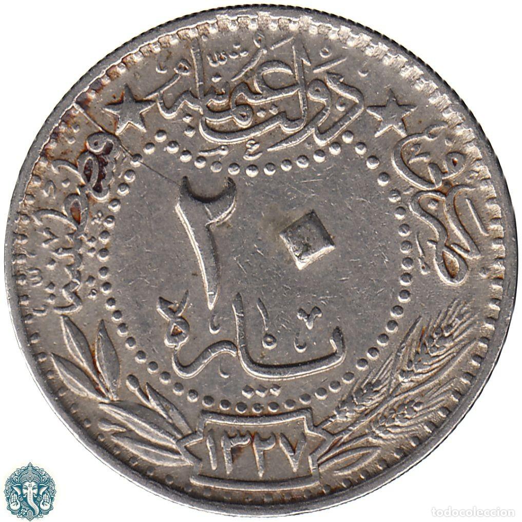 Monedas antiguas de Asia: IMPERIO OTOMANO 20 Para ١٣٢٧ AH1327 A&ntilde;o ٣ 3 (1911) Sult&aacute;n Mehmed V KM#761