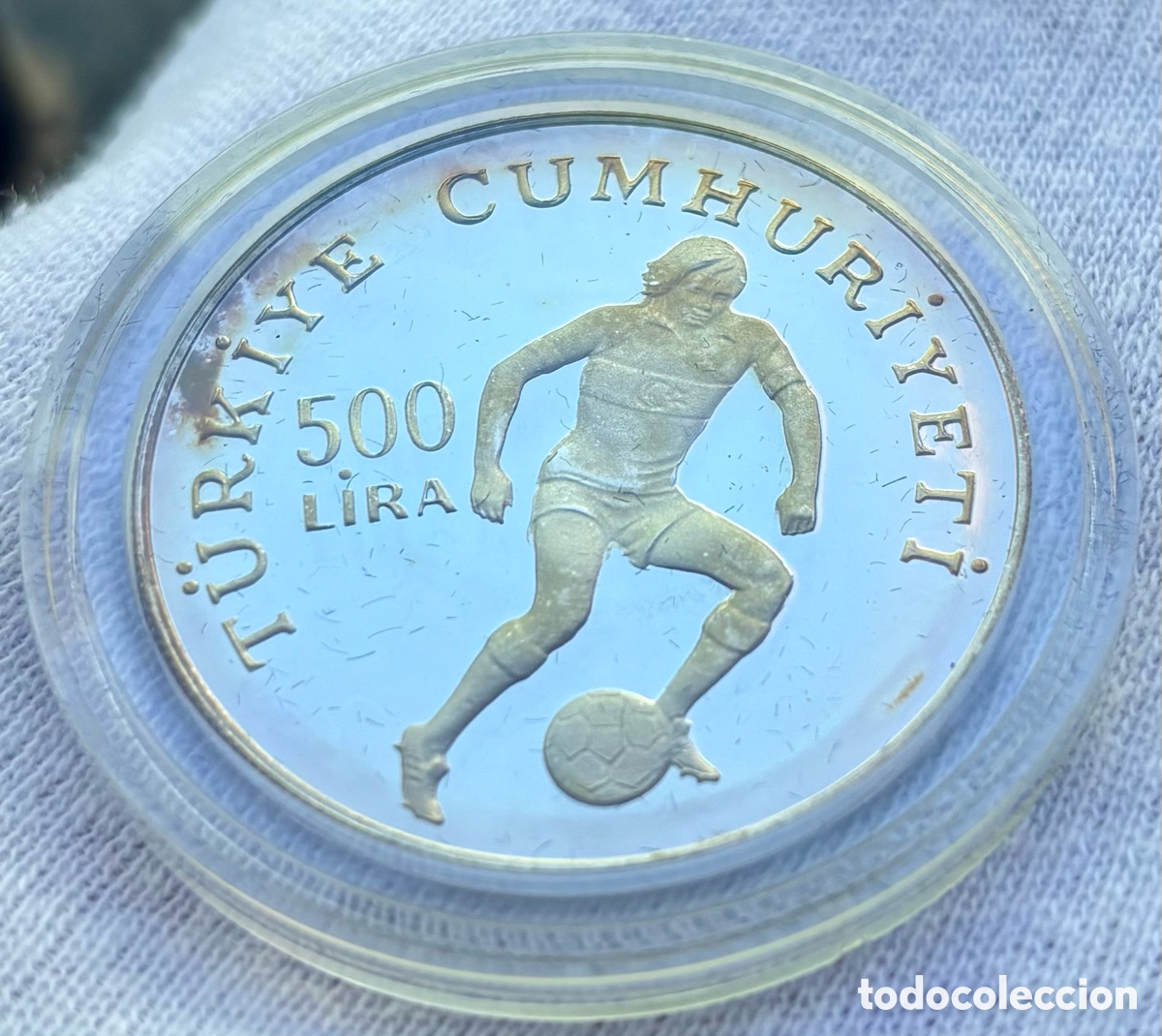 Monedas antiguas de Asia: Moneda PLATA TURQU&Iacute;A 500 Lira 1982 PROOF. Copa Del Mundo Espa&ntilde;a