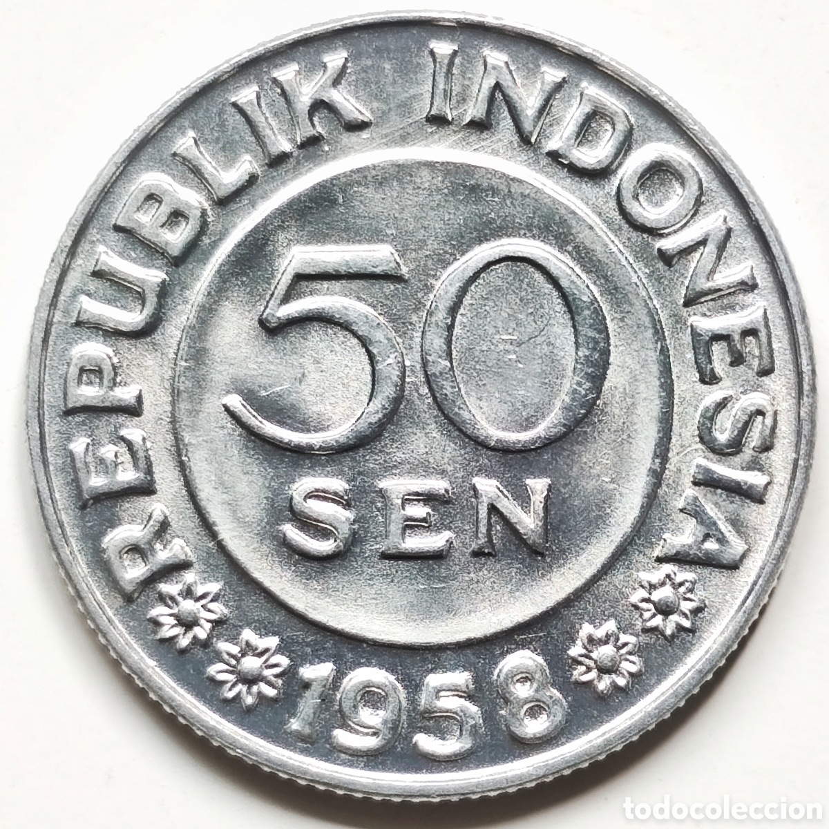 Monedas antiguas de Asia: Indonesia, 50 sen de 1958, SC