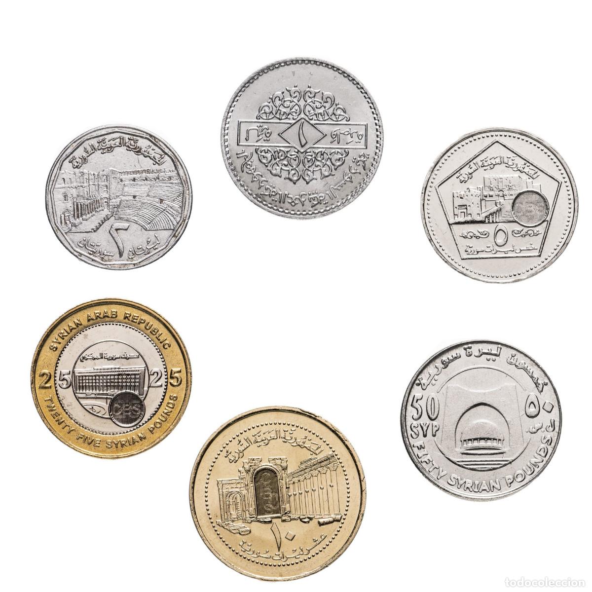 Monedas antiguas de Asia: Juego de 6 monedas de Siria 1, 2, 5, 10, 25 y 50 libras 1996-2018