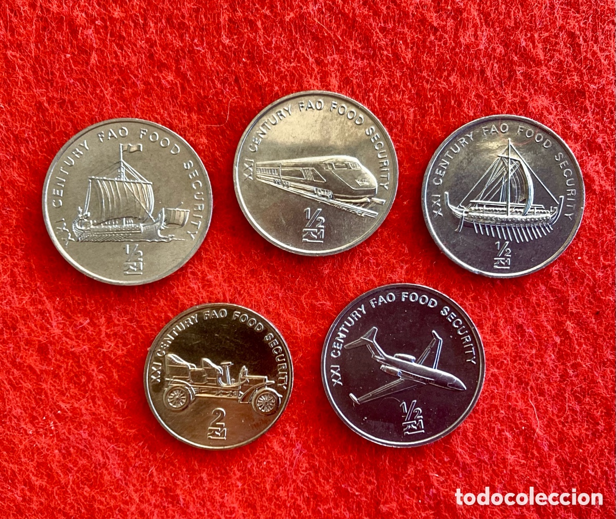 Monedas antiguas de Asia: Corea del Norte 2002. Lote monedas FAO, serie especial transportes. SC
