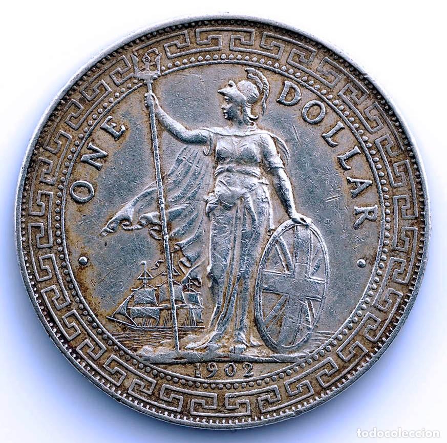 Monedas antiguas de Asia: Gran Breta&ntilde;a-Hong Kong brit&aacute;nica. Dollar Trade 1902 Bombay EBC-/XF- Plata 26,9g