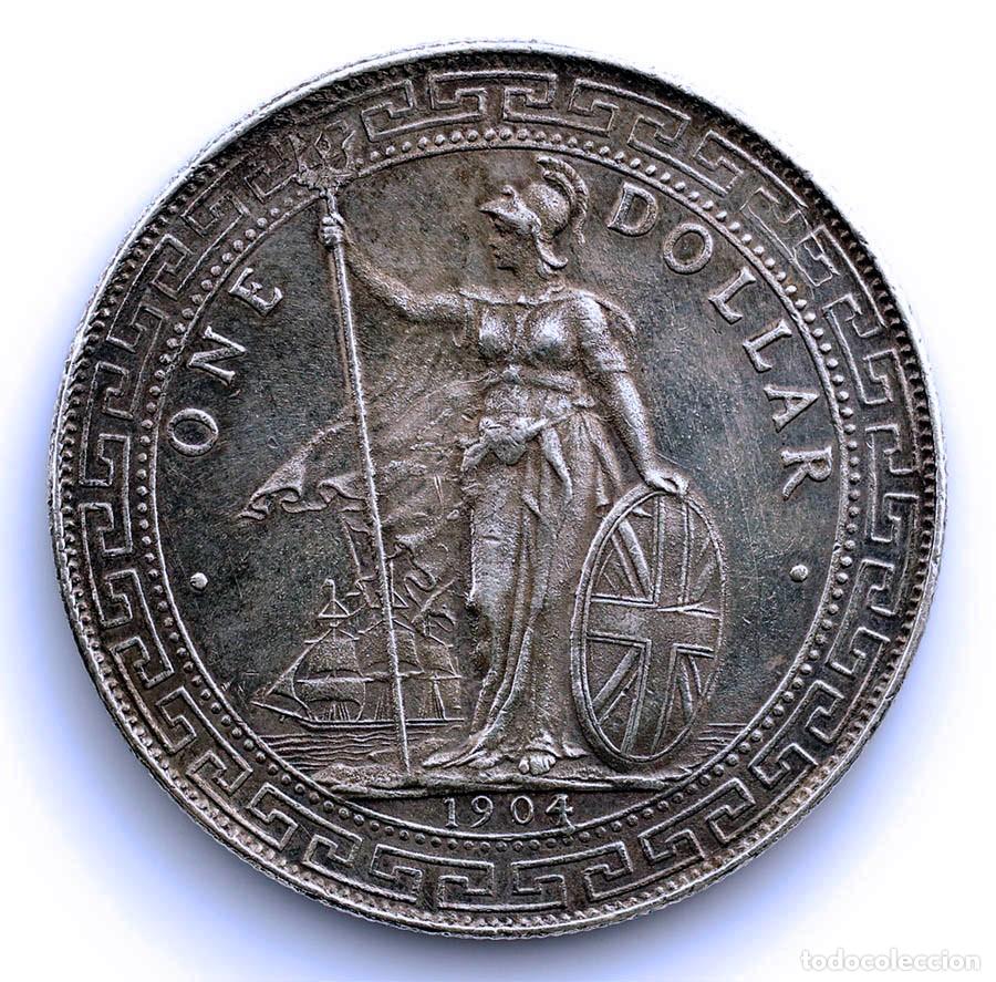 Monedas antiguas de Asia: Gran Breta&ntilde;a-Hong Kong brit&aacute;nica. Dollar Trade 1904 Bombay EBC/XF Plata 26,99 g.