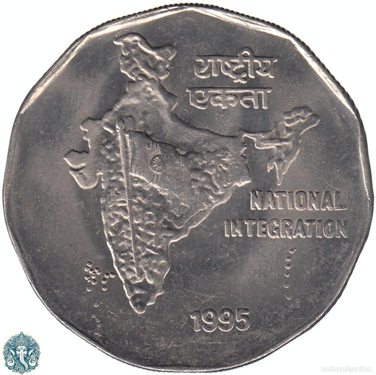 Monedas antiguas de Asia: INDIA 2 Rupias 1995 Ceca Calcuta KM#121.3