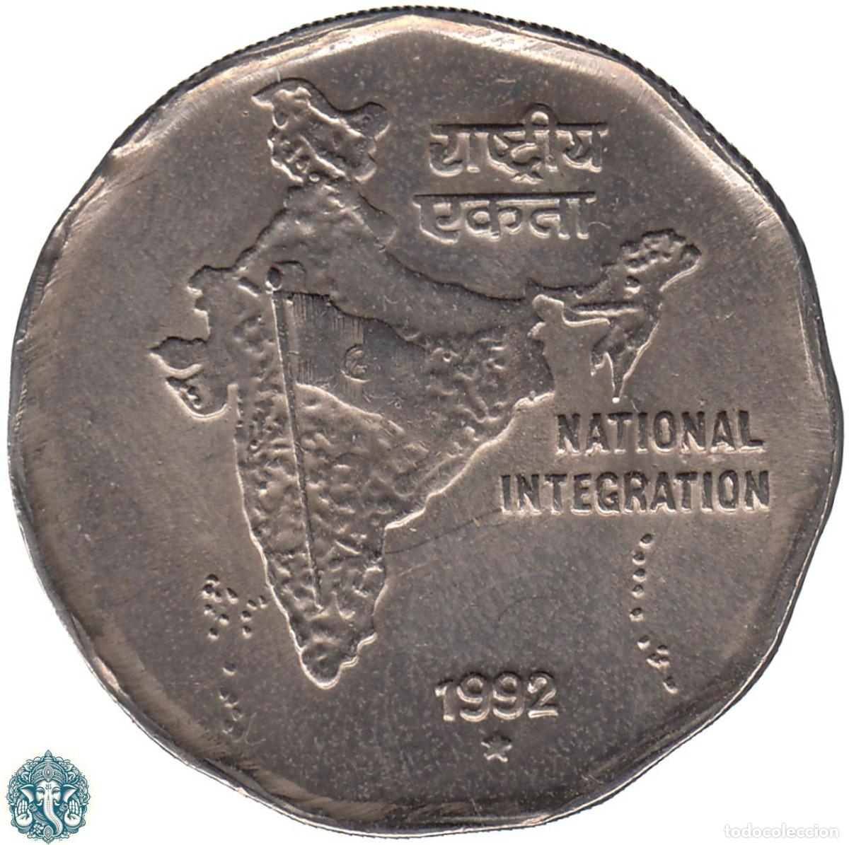 Monedas antiguas de Asia: INDIA 2 Rupias 1992 Ceca ☆ Hyderabad KM#121.3