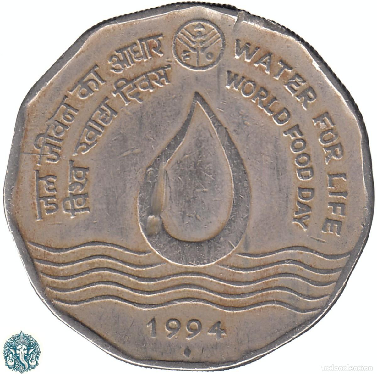 Monedas antiguas de Asia: INDIA 2 Rupias 1995 Ceca &diams; Bombay FAO - Agua para la vida KM#126