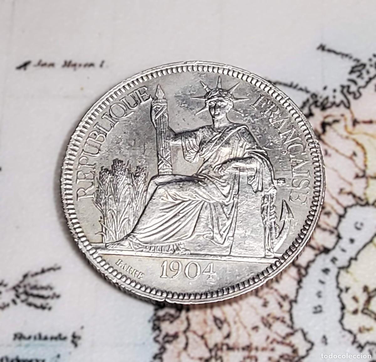 Monedas antiguas de Asia: 1 PIASTRA DE PLATA DE INDOCHINA FRANCESA DEL A&Ntilde;O 1904 A.SIN CIRCULAR.