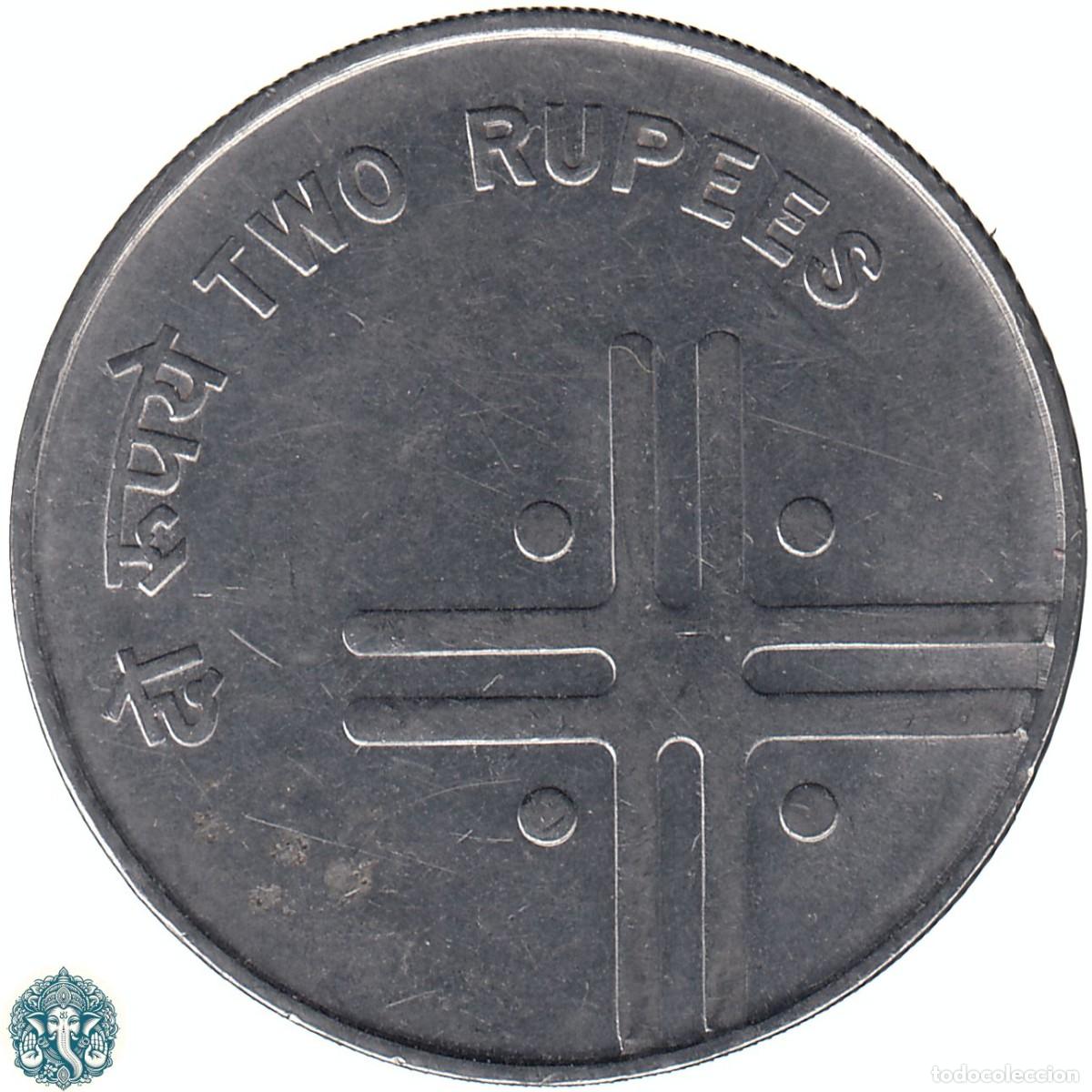 Monedas antiguas de Asia: INDIA 2 Rupias 2005 Ceca &diams; Bombay Unidad en la diversidad KM#326 Alineaci&oacute;n &uarr;&uarr;