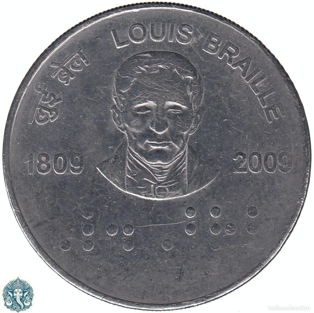 Monedas antiguas de Asia: INDIA 2 Rupias 2009 Ceca Calcuta 200 aniversario nacimiento de Louis Braille KM#368
