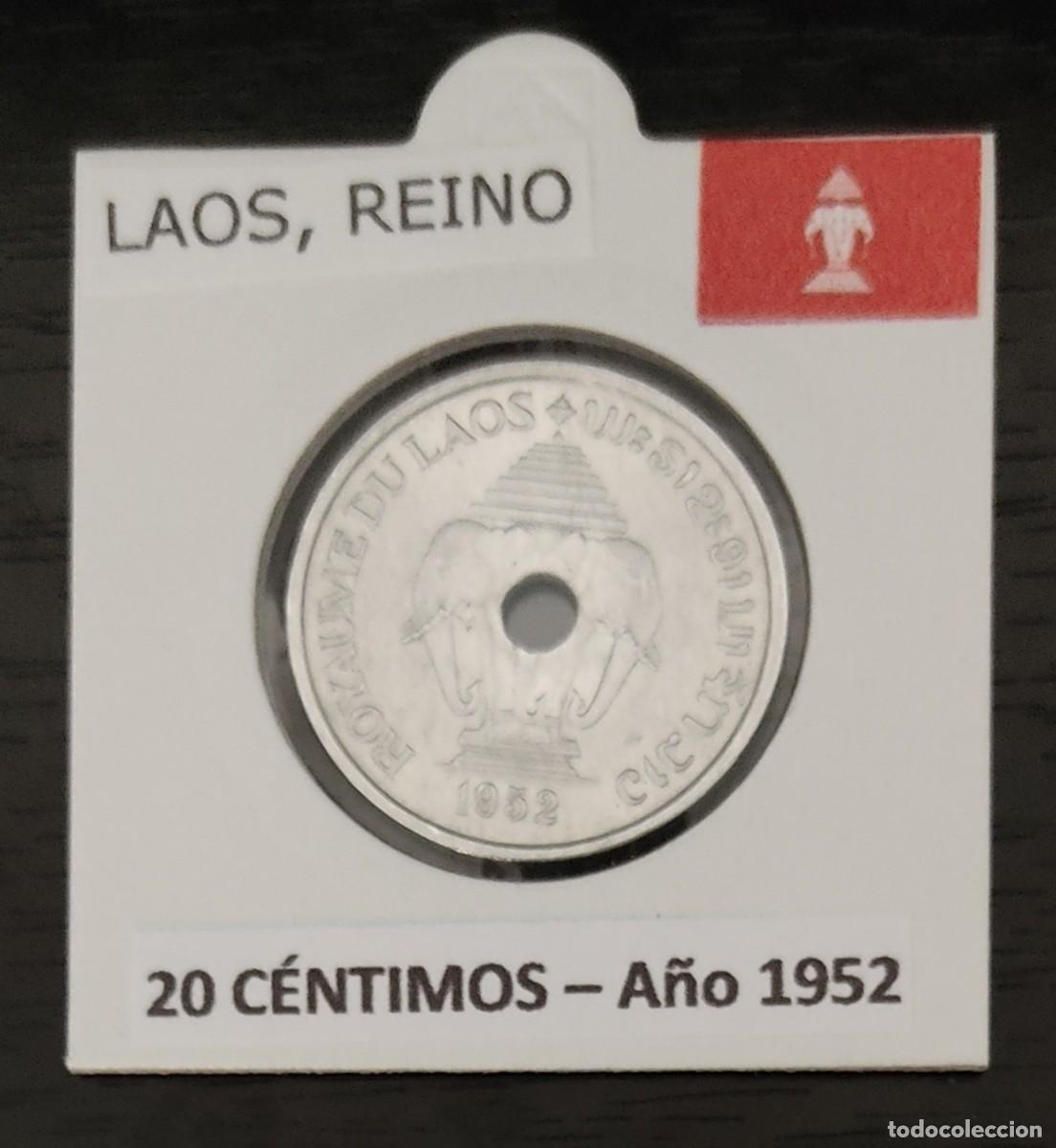 Monedas antiguas de Asia: Reino de Laos. Moneda 20 c&eacute;ntimos a&ntilde;o 1952 S/C. Encartonada
