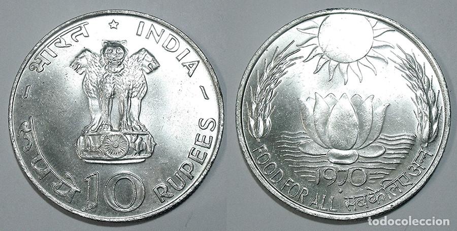 Monedas antiguas de Asia: INDIA - 10 RUPIAS - 1970 - PLATA - ESCASA