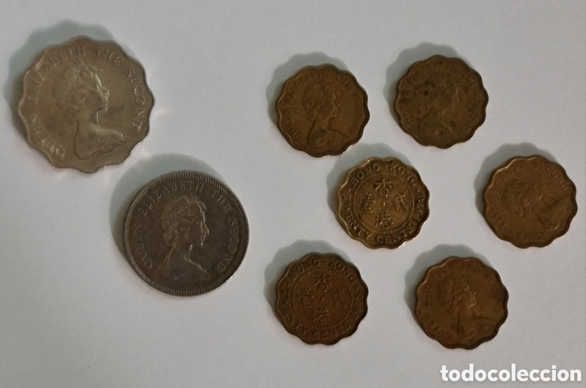 Monedas antiguas de Asia: Colecci&oacute;n de monedas antiguas de Hong Kong y Reino Unido &bull; Elizabeth II &bull; Vintage