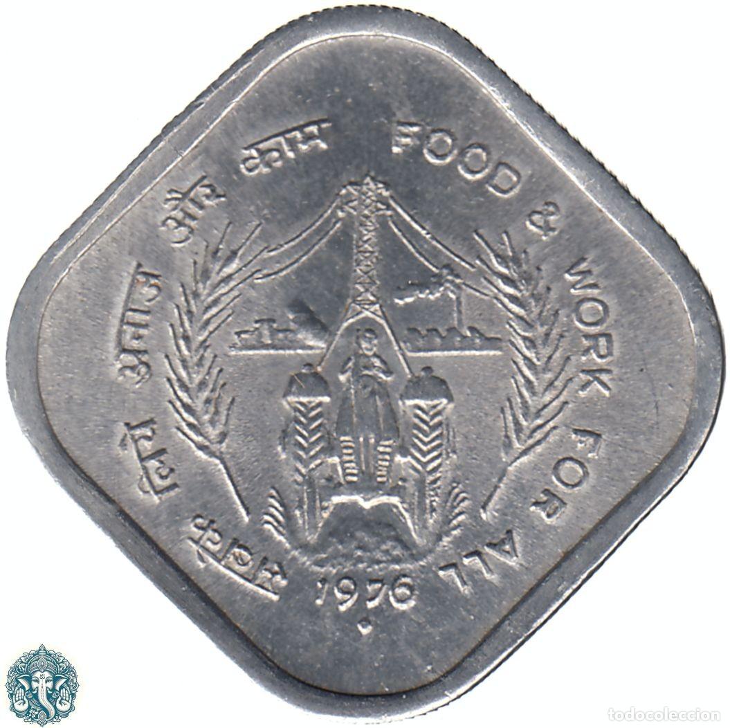 Monedas antiguas de Asia: INDIA 5 Paise 1976 Ceca &diams; Bombay FAO - Alimentos y trabajo para todos KM#19