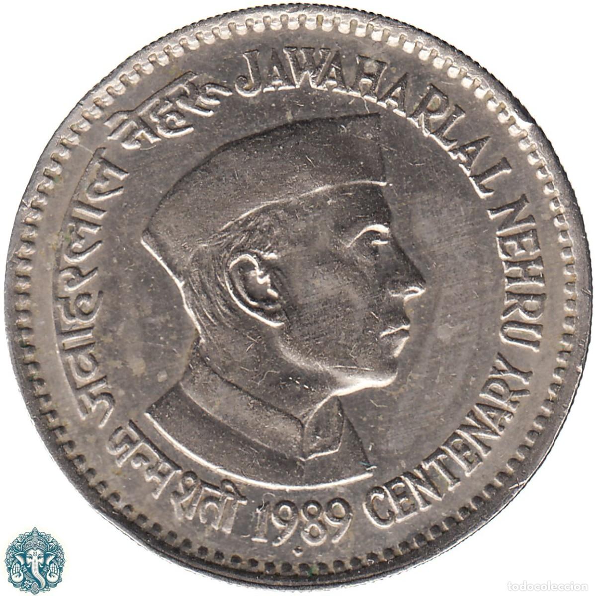 Monedas antiguas de Asia: INDIA 1 Rupia 1989 Ceca &diams; Bombay 100 Aniversario del nacimiento de Nehru KM#83.1