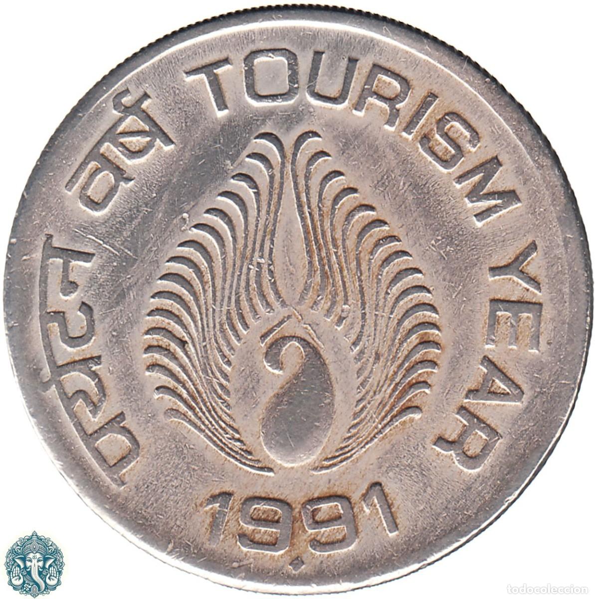 Monedas antiguas de Asia: INDIA 1 Rupia 1991 Ceca &diams; Bombay A&ntilde;o del turismo KM#91